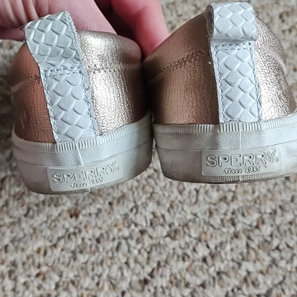 Sperry White w/ Rose Gold Accent Slip-On Sneakers Size 9 - Picture 3 of 7